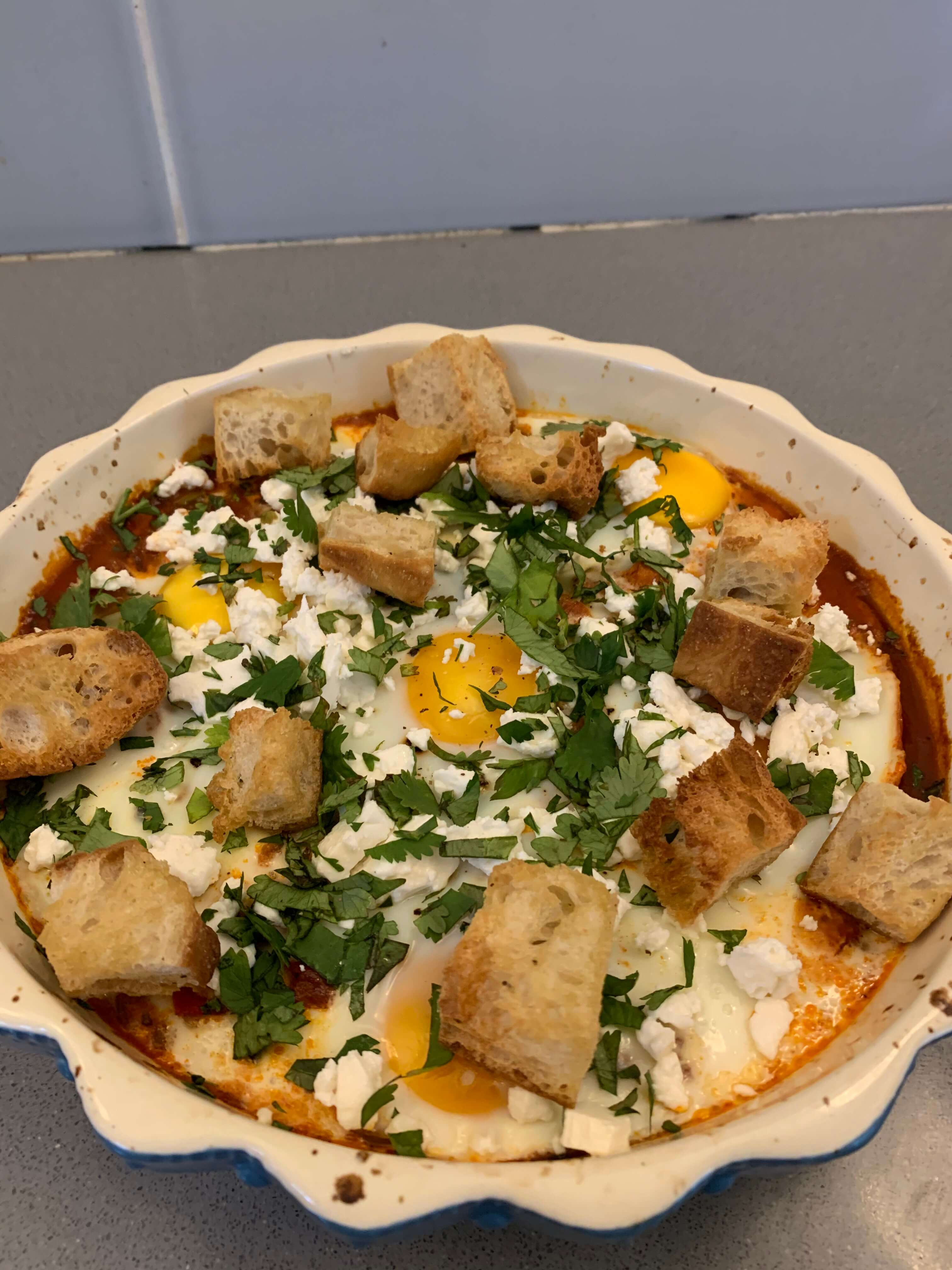 What Willy NonStressipes SPICY BAKED EGGS & CRUNCHY CROUTONS